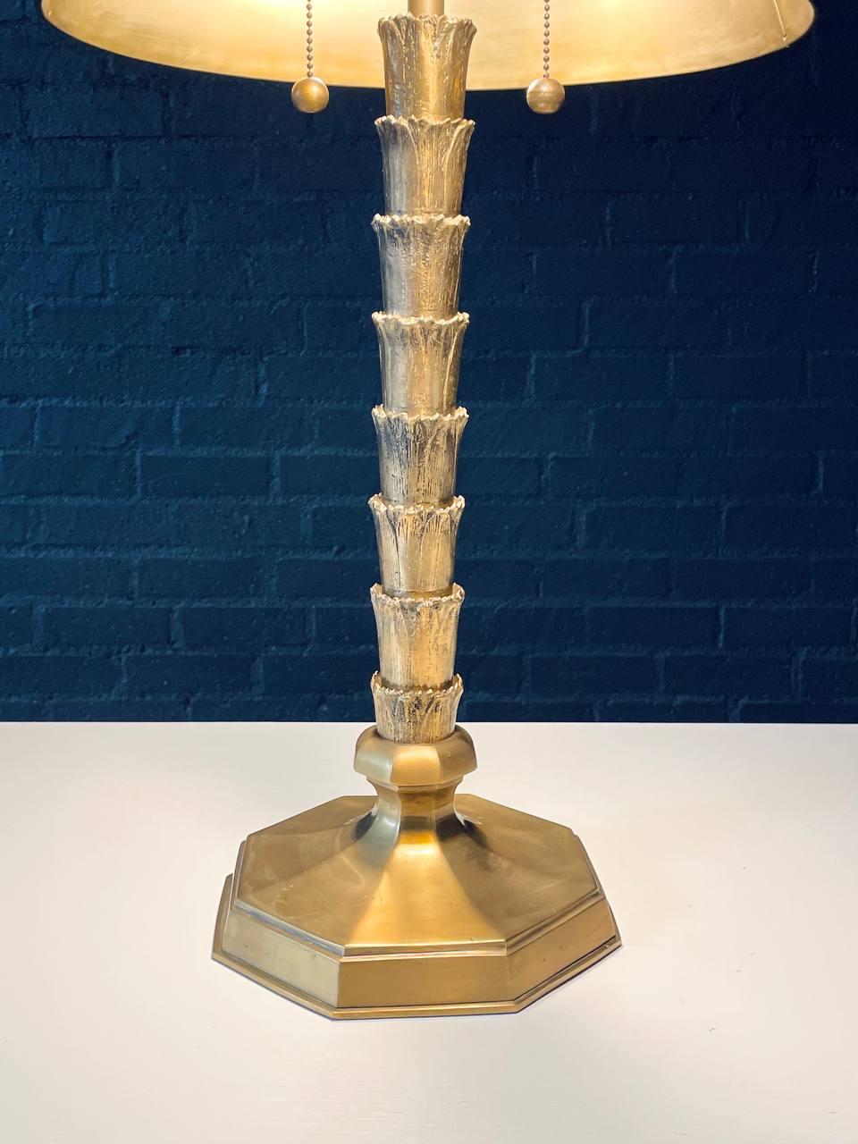 Hollywood Regency Brass As You Like It Stacked Leaf Table Lamp Black Metal Shade For Sale 4