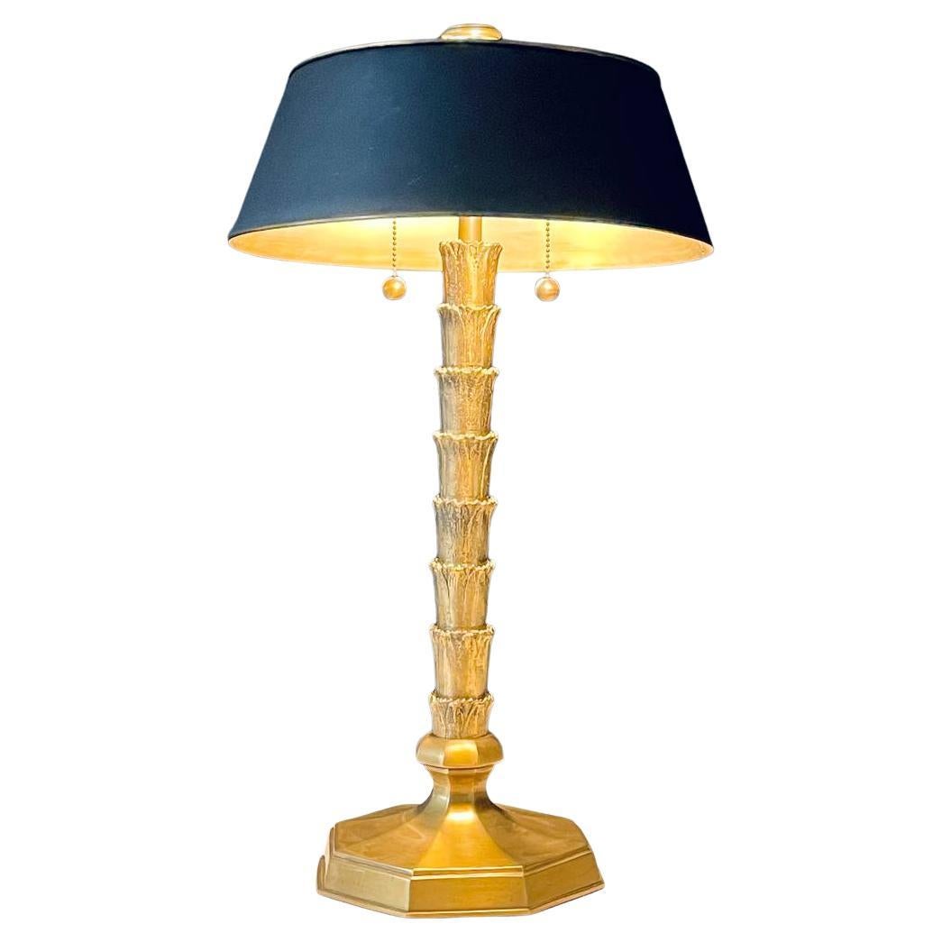 Hollywood Regency Brass As You Like It Stacked Leaf Table Lamp Black Metal Shade For Sale