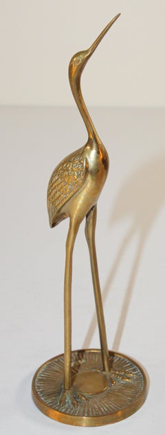 Hollywood Regency Brass Asian Crane Sculpture