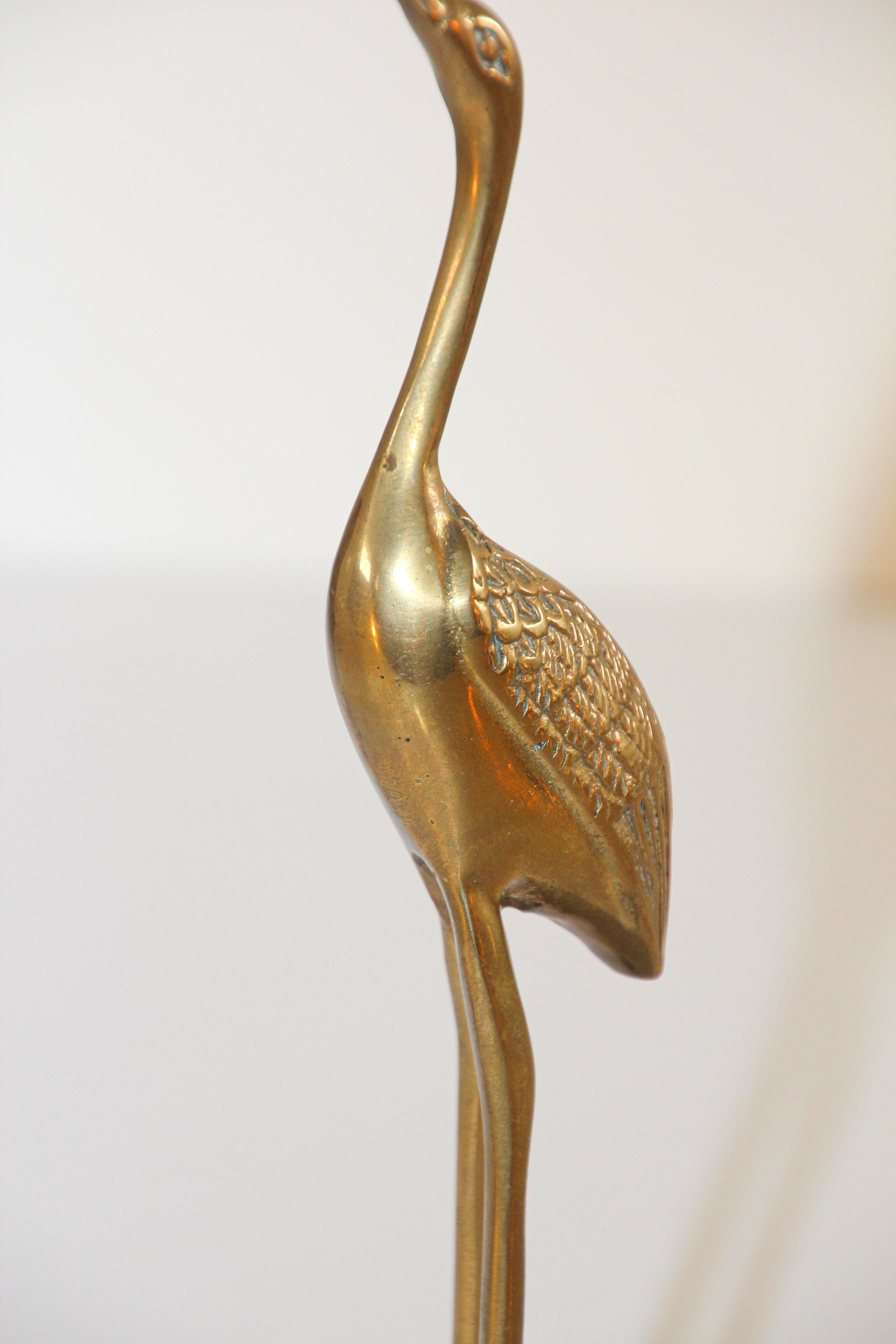 Hand-Crafted Hollywood Regency Brass Asian Crane Sculpture