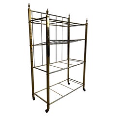 Hollywood Regency Brass Bar and Wine Serving Cart on Casters, circa 1970s