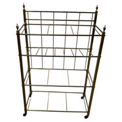 Hollywood Regency Brass Bar and Wine Serving Cart on Casters, circa 1970s
