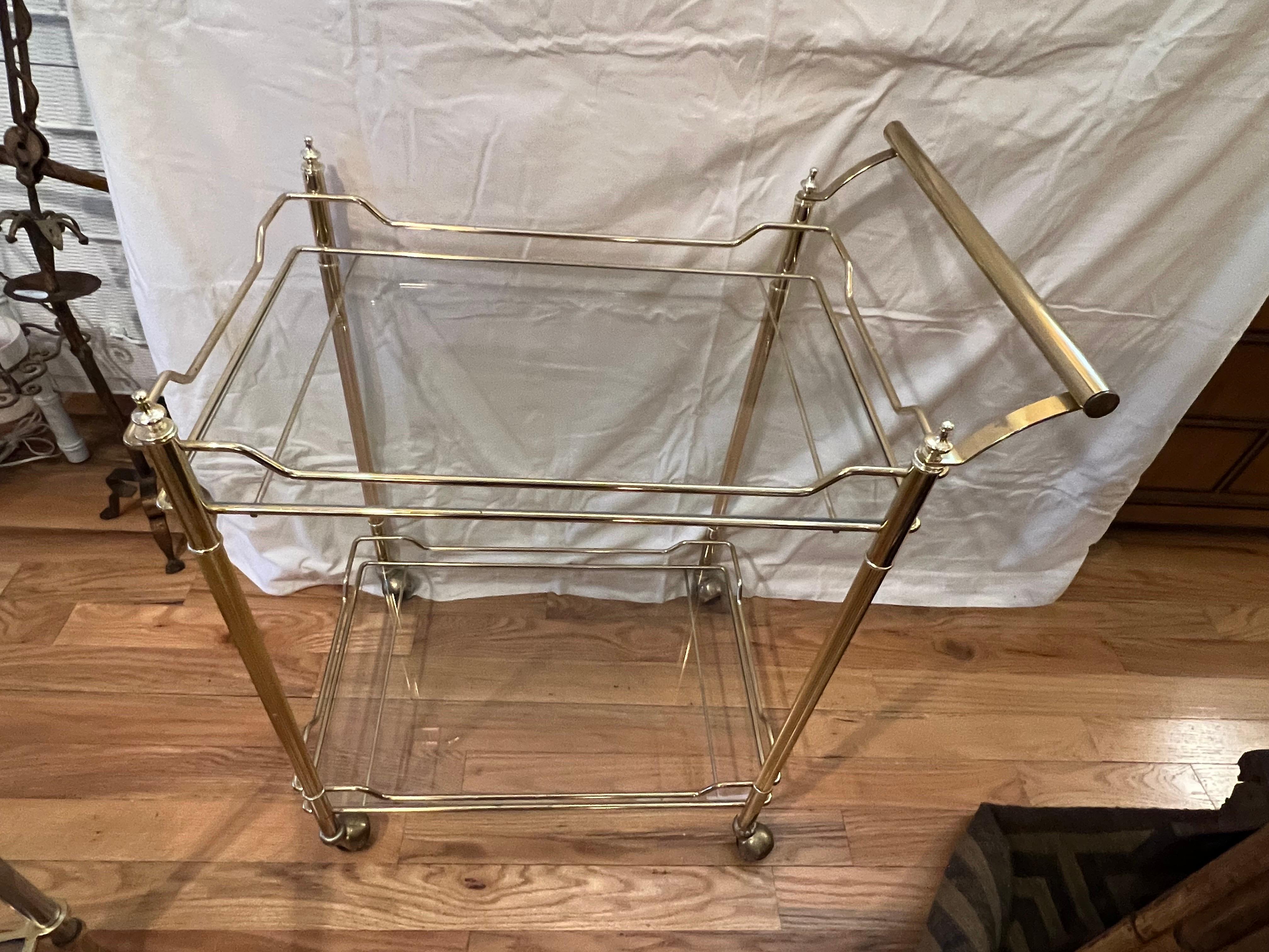 Hollywood Regency Brass Bar Cart In Good Condition In Redding, CT