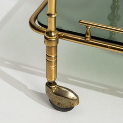 Hollywood Regency Brass Bar Cart on Wheels, France, 1960