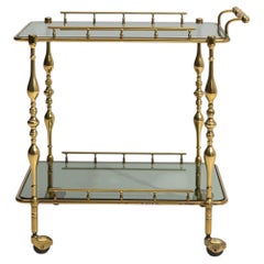 Hollywood Regency Brass Bar Cart on Wheels, France, 1960
