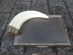 Hollywood Regency Brass Box with Faux Ivory Tusk or Horn