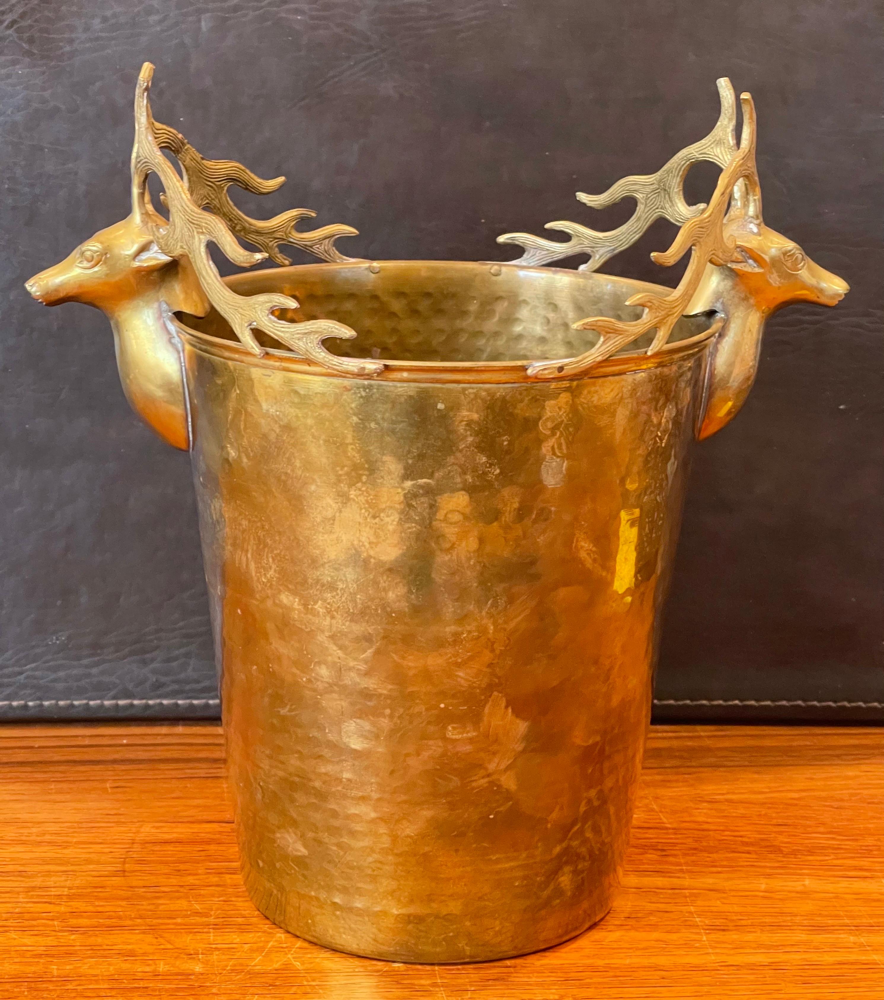 Hollywood Regency Brass Buck / Deer Ice Bucket 1