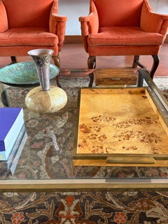 Hollywood regency brass & burl tray, Italy 1970s