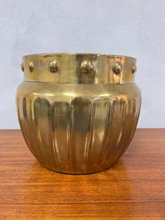 Hollywood Regency Brass Cachepot with Studded Rim, Marshall Field's, Hong Kong
