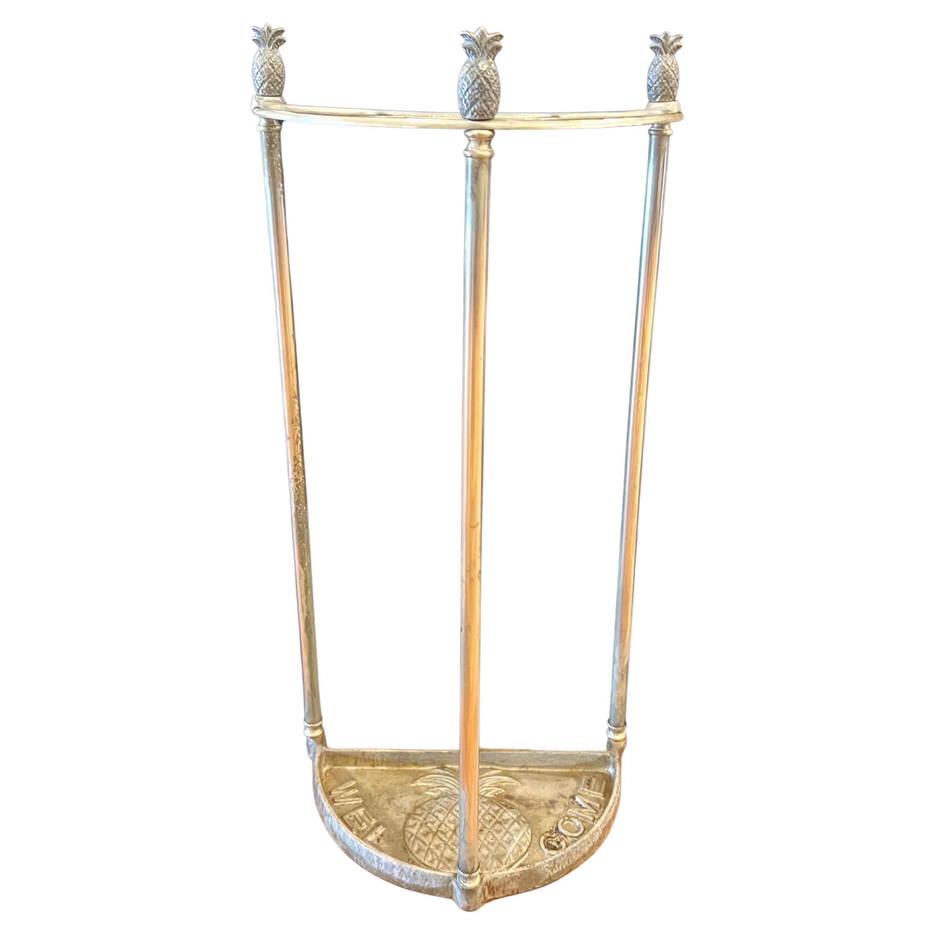 Hollywood Regency Brass Cane Umbrella Stand For Sale