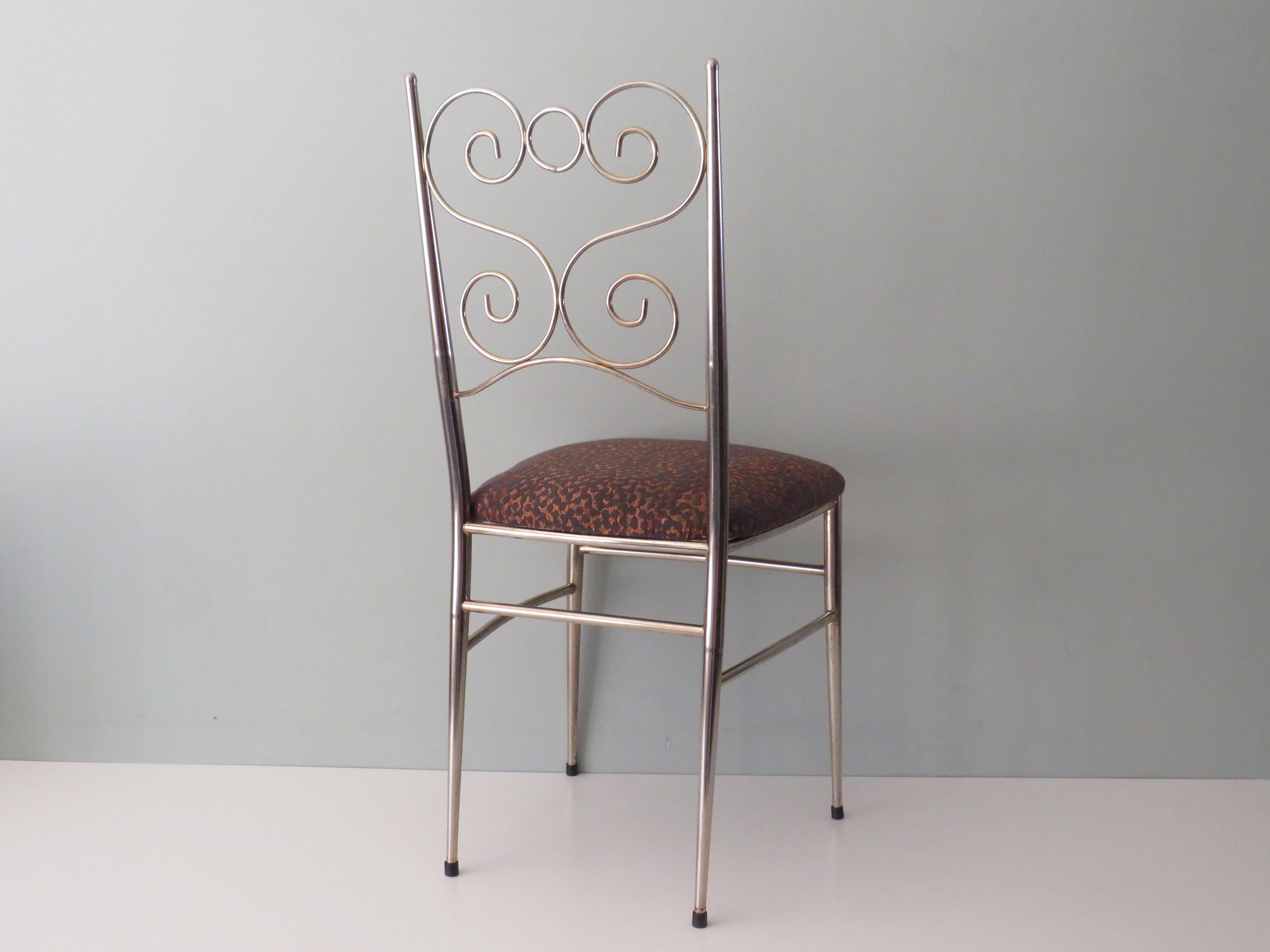Mid-20th Century Hollywood Regency Brass Chair Italy 1950s, with New Upholstery For Sale
