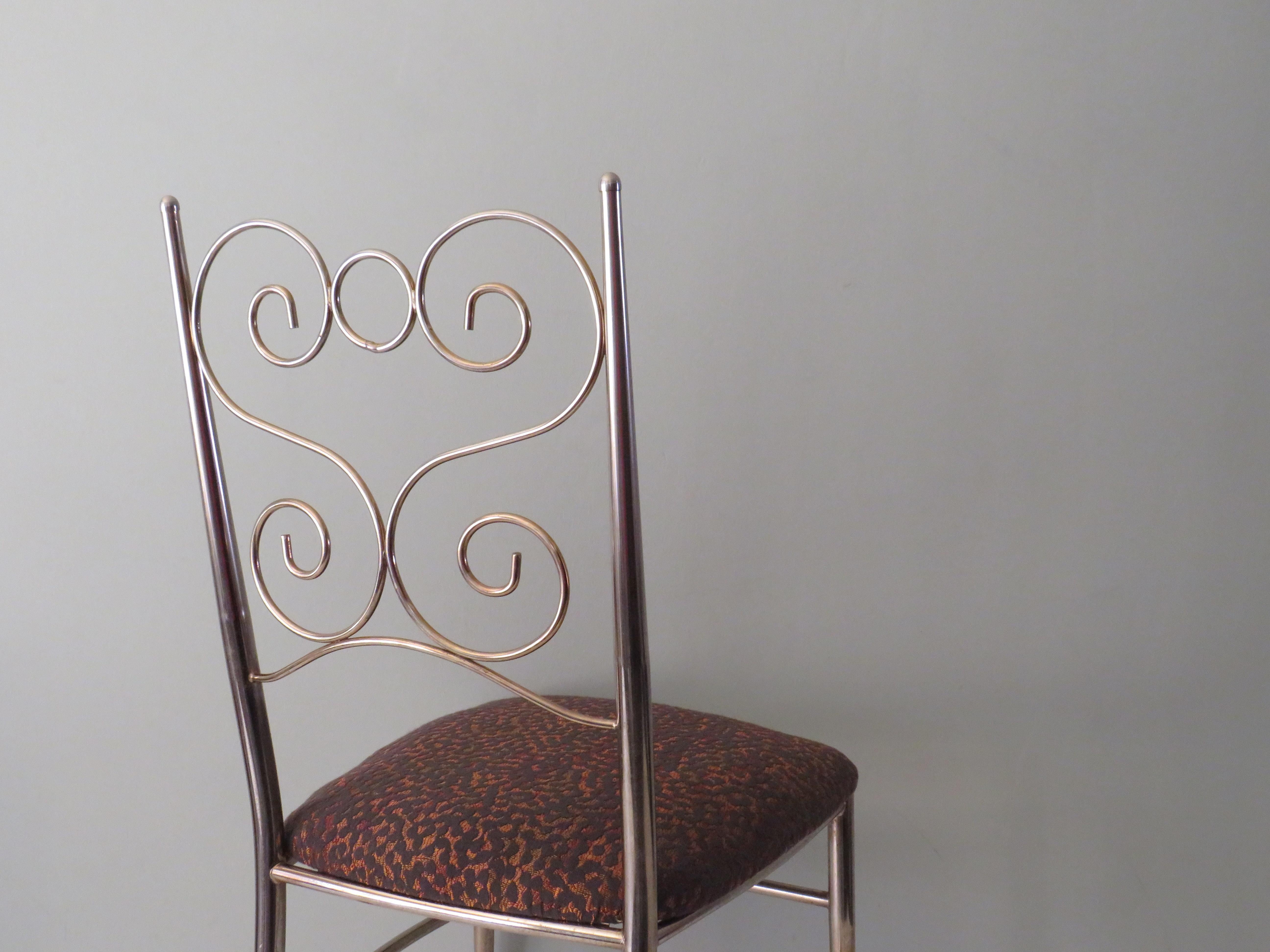 Hollywood Regency Brass Chair Italy 1950s, with New Upholstery For Sale 1
