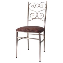 Hollywood Regency Brass Chair Italy 1950s, with New Upholstery