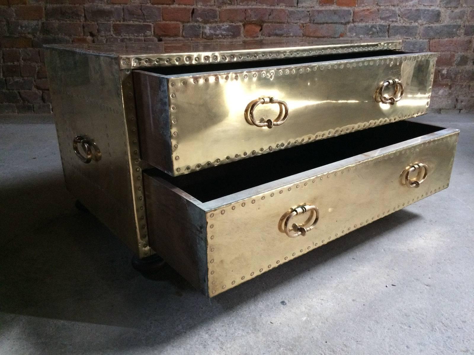20th Century Hollywood Regency Brass Chest of Drawers Sarried Elton John Interest For Sale