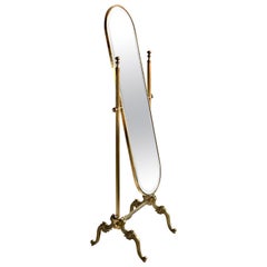 Hollywood Regency Brass Cheval Mirror, Floor Standing, Italy, 1970s