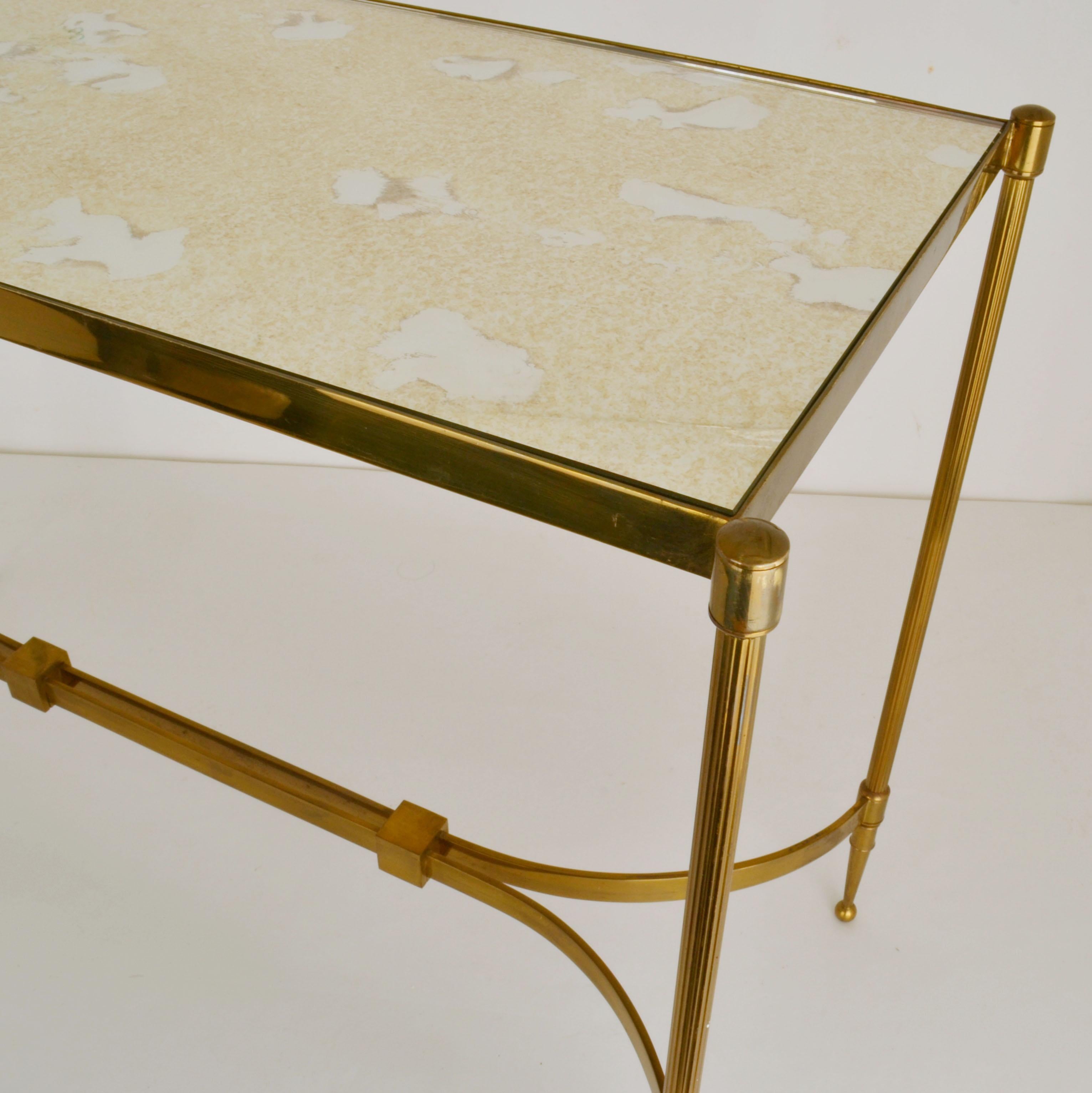 Italian French Brass Coffee Table with Mirrored Top in Hollywood Regency Style For Sale