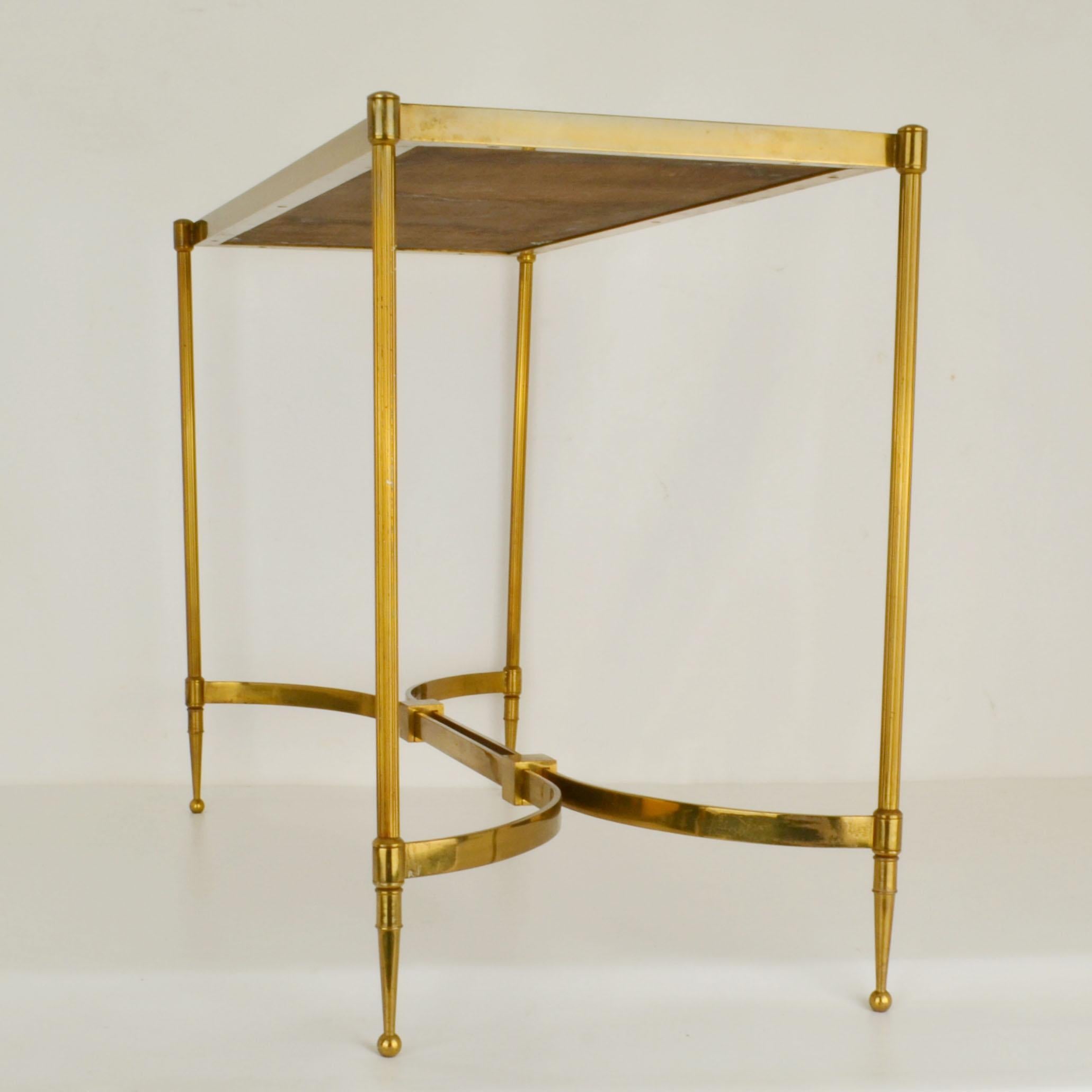 Late 20th Century French Brass Coffee Table with Mirrored Top in Hollywood Regency Style