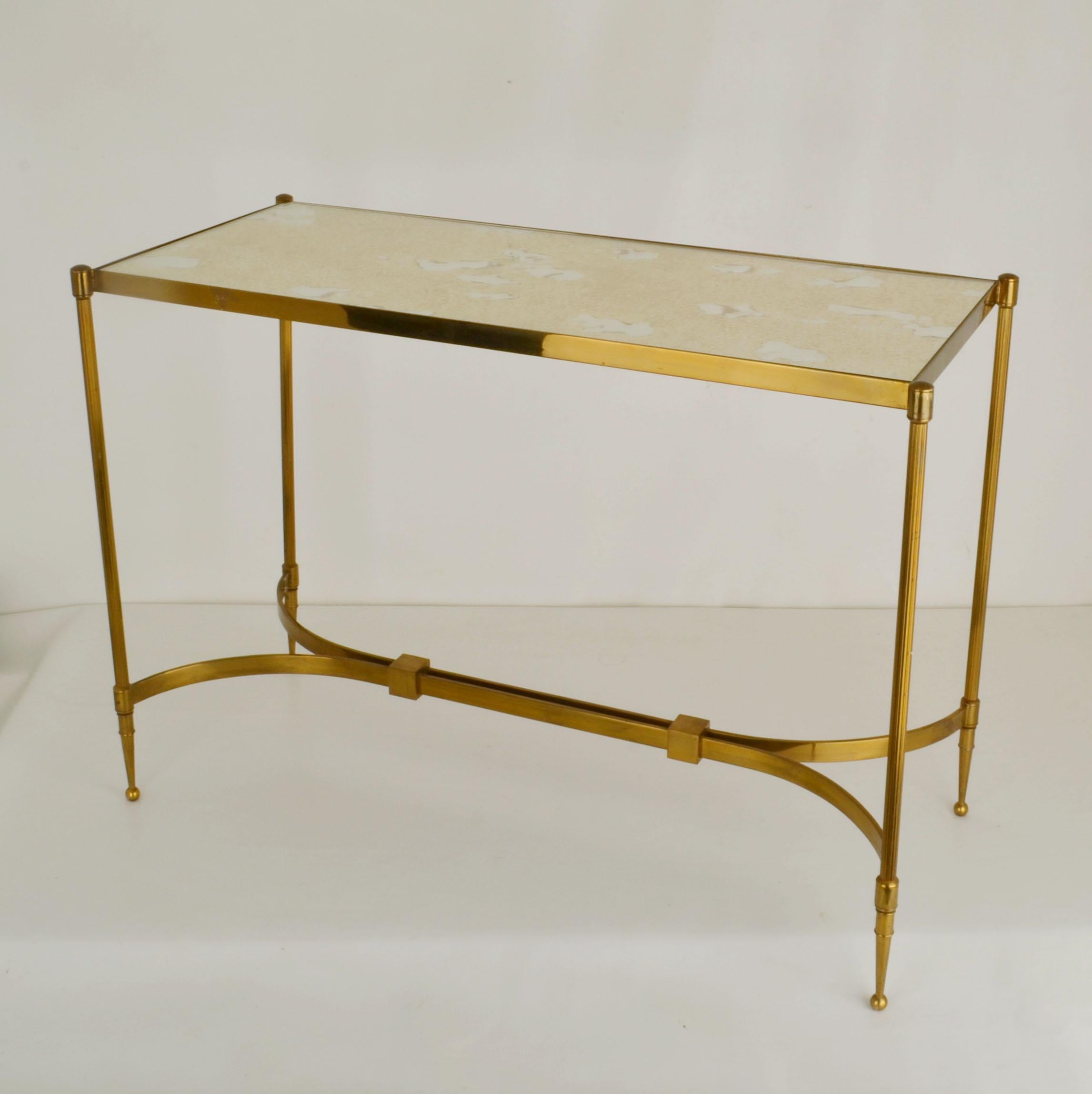French Brass Coffee Table with Mirrored Top in Hollywood Regency Style 2