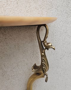 Hollywood Regency Brass Console Table with Semi-Circular Marble Top, Italy 1950s