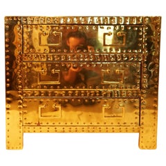 Hollywood Regency Brass & Copper Clad Small Chest of Drawers Nightstand