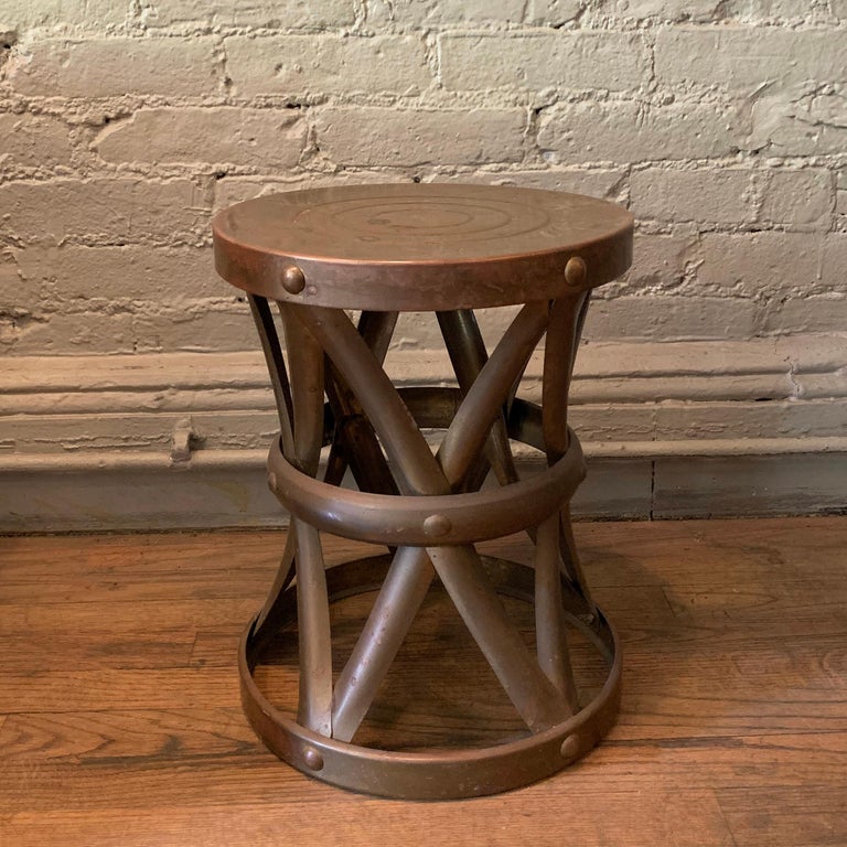 Hollywood Regency Brass Drum Stool Side Table by Sarreid Ltd. at 1stDibs
