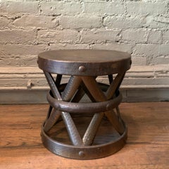 Hollywood Regency Brass Drum Stool Side Table by Sarreid Ltd.