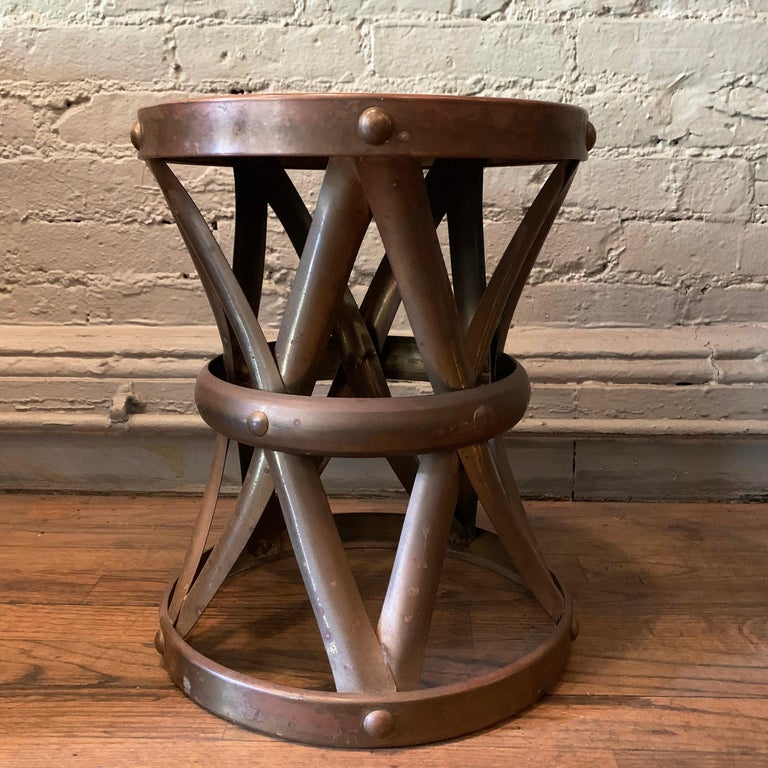Hollywood Regency Brass Drum Stool Side Table by Sarreid Ltd. at 1stDibs