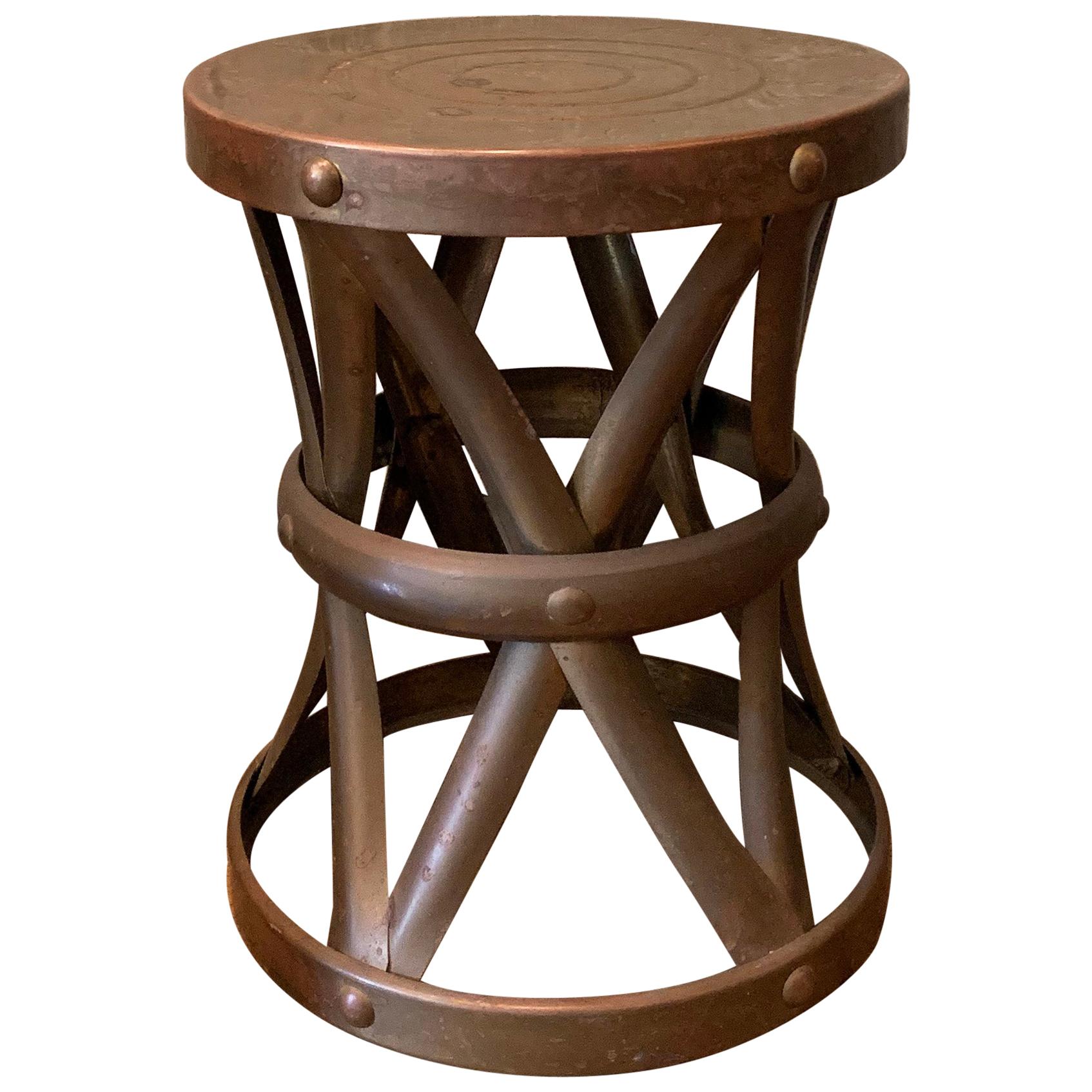 Hollywood Regency Brass Drum Stool Side Table by Sarreid Ltd. at 1stDibs