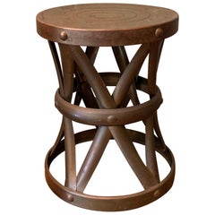 Retro Hollywood Regency Brass Drum Stool Side Table by Sarreid Ltd.