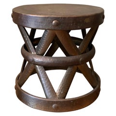 Retro Hollywood Regency Brass Drum Stool Side Table by Sarreid Ltd.