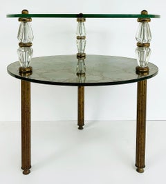 Hollywood Regency Brass, Eglomise Mirrored Side Table 1950s, 2 Tiered