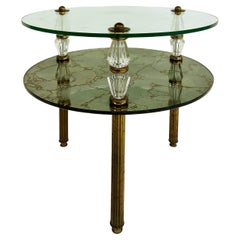 Hollywood Regency Brass, Eglomise Mirrored Side Table 1950s, 2 Tiered