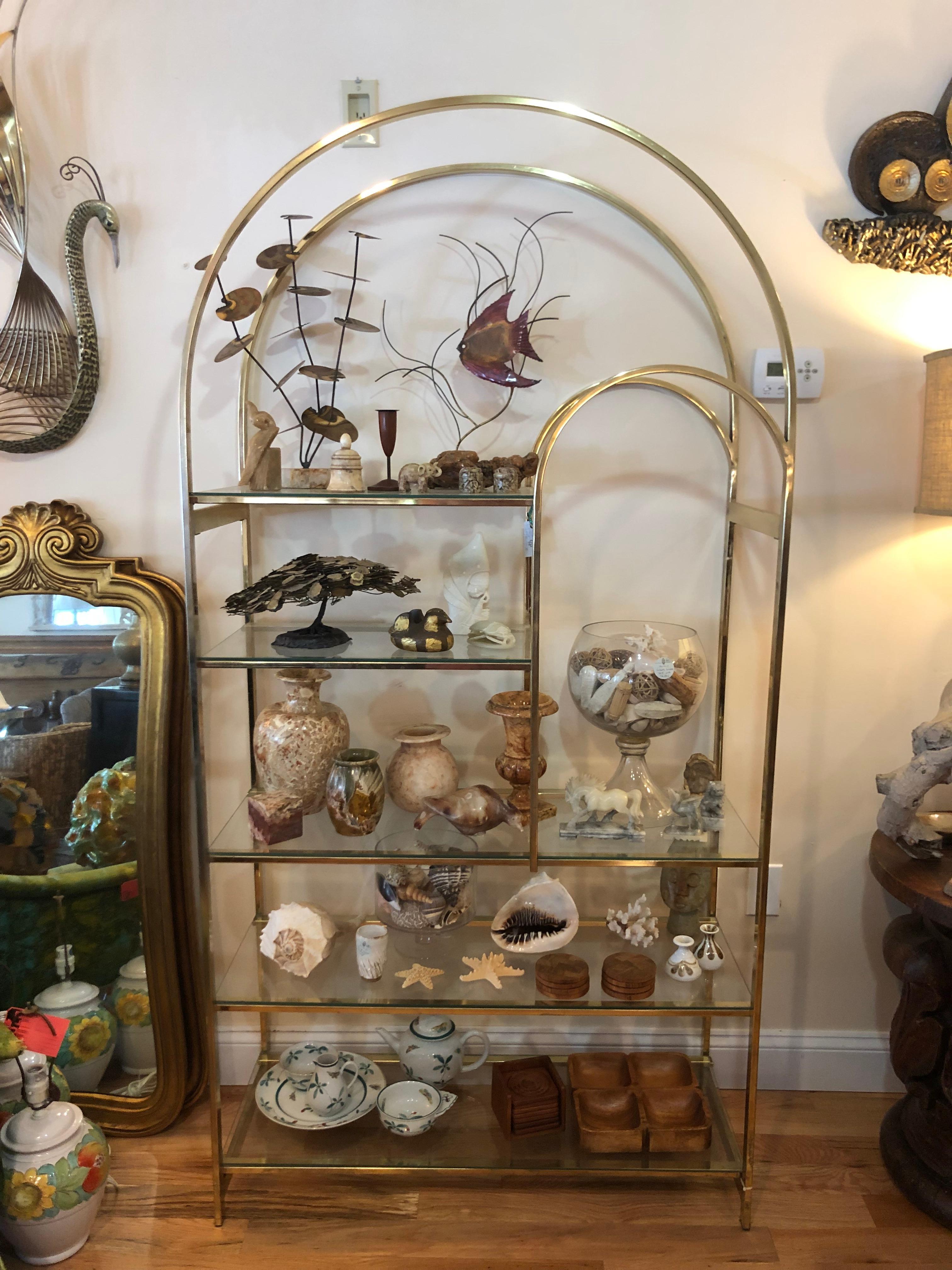 Glass Hollywood Regency Brass Etagere