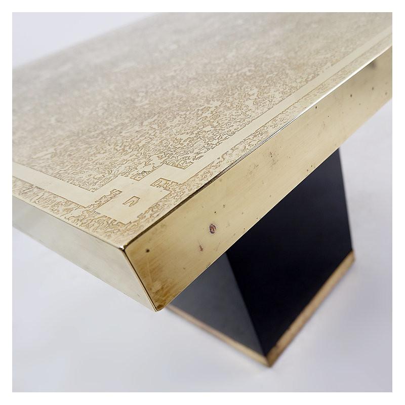 Hollywood Regency Brass Etched Side Table, 1950s For Sale 3