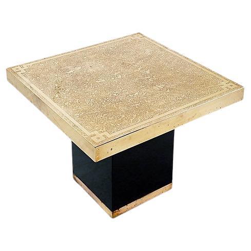 Hollywood Regency Brass Etched Side Table, 1950s For Sale