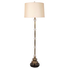 Hollywood Regency Brass, Exotic Black Marble and Textured Glass Floor Lamp