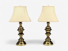 Hollywood Regency, Brass, Fabric, Table Lamps, USA, 1970s