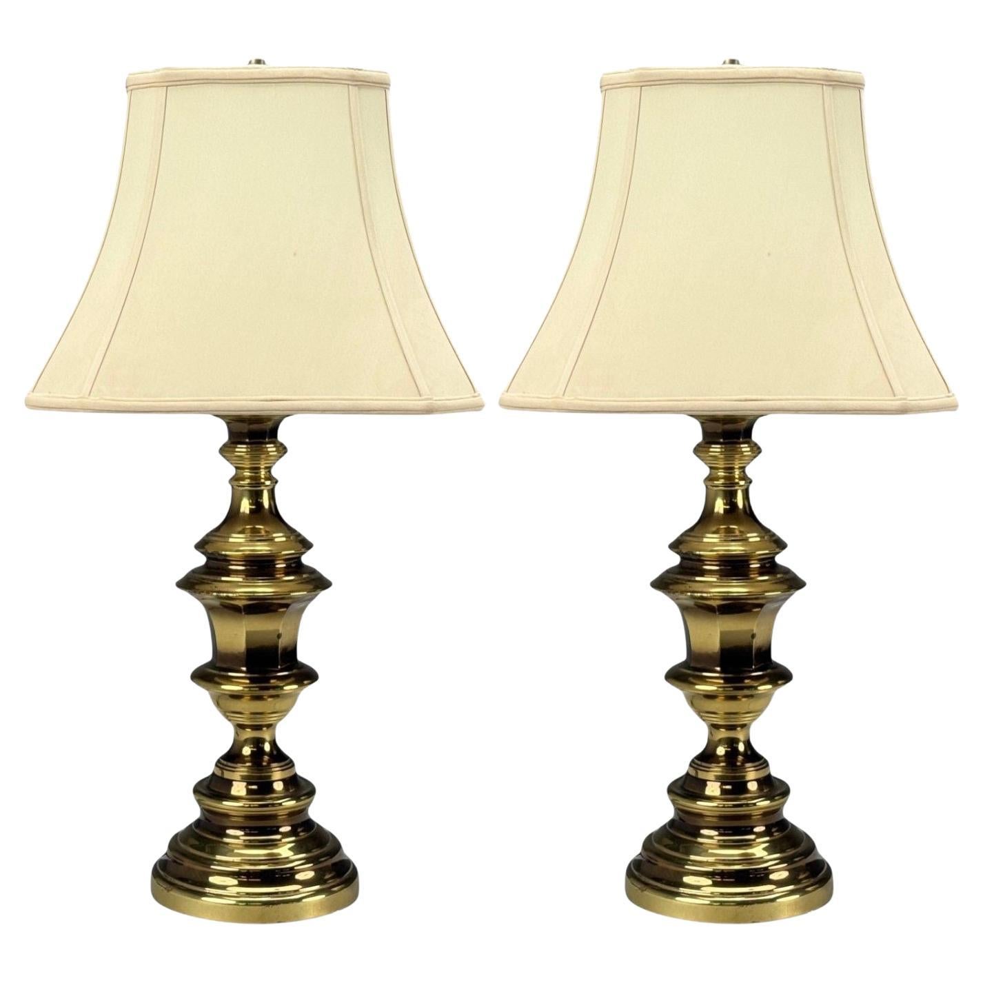 Hollywood Regency, Brass, Fabric, Table Lamps, USA, 1970s en venta