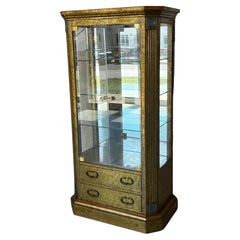 Hollywood Regency Brass Faces Dry Bar with Mirrored Interior