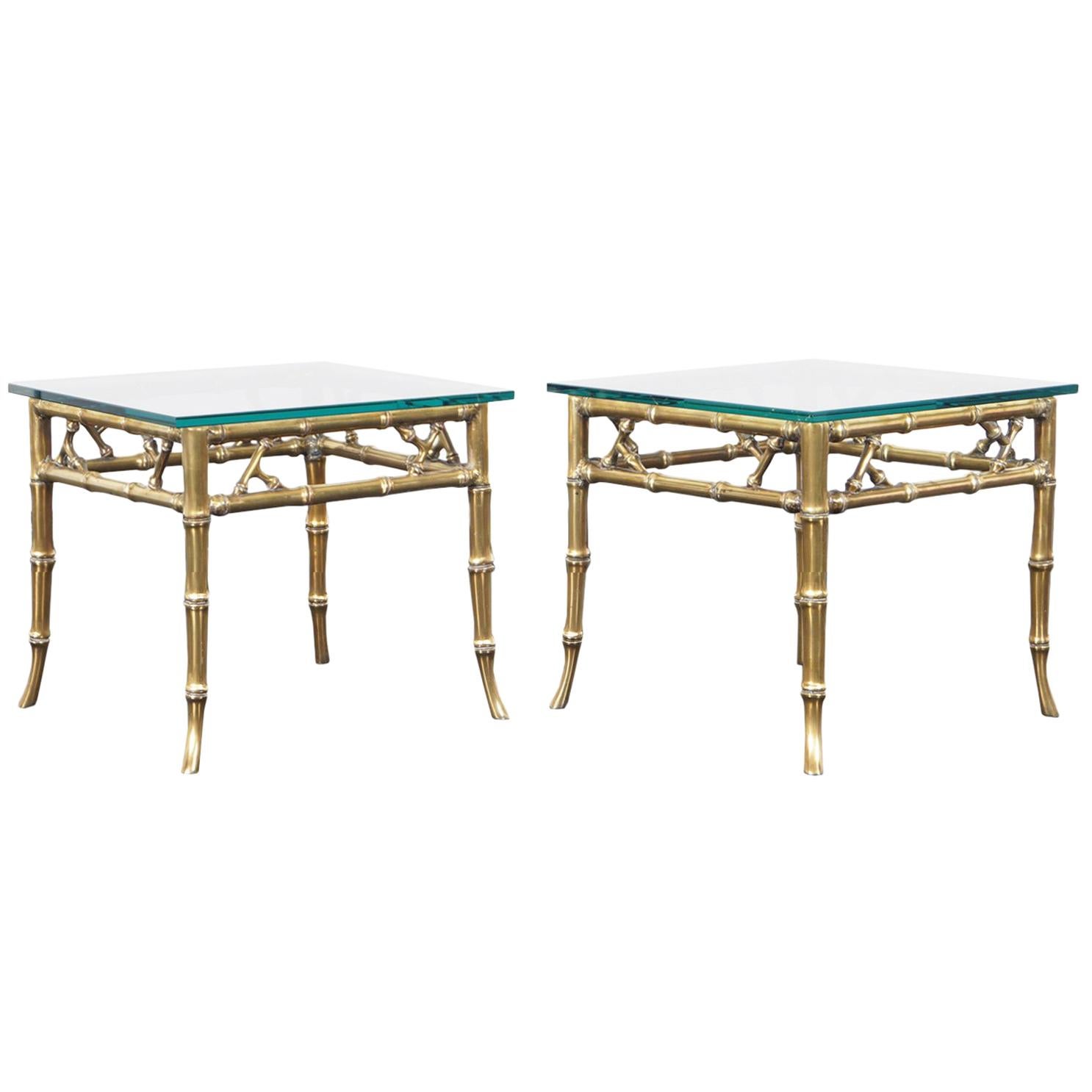 Hollywood Regency Brass Faux Bamboo Side Tables