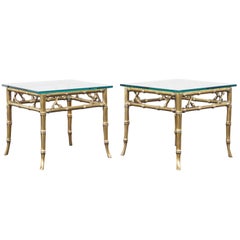 Hollywood Regency Brass Faux Bamboo Side Tables