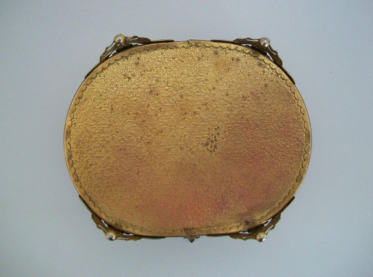 Hollywood Regency Brass Filigree and Glass Jewelry Box, France, Mid ...