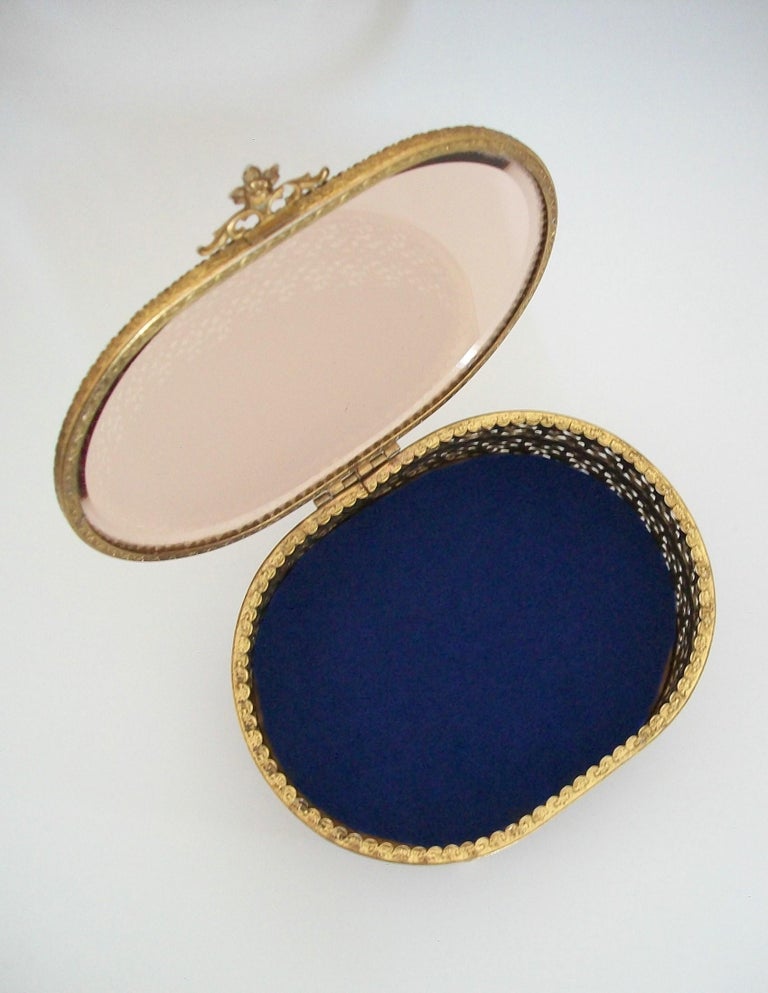 Hollywood Regency Brass Filigree and Glass Jewelry Box, France, Mid ...