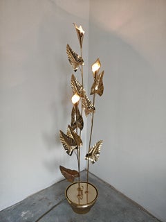 Hollywood Regency Brass Floor Lamp with Golden Callas, France 1970s