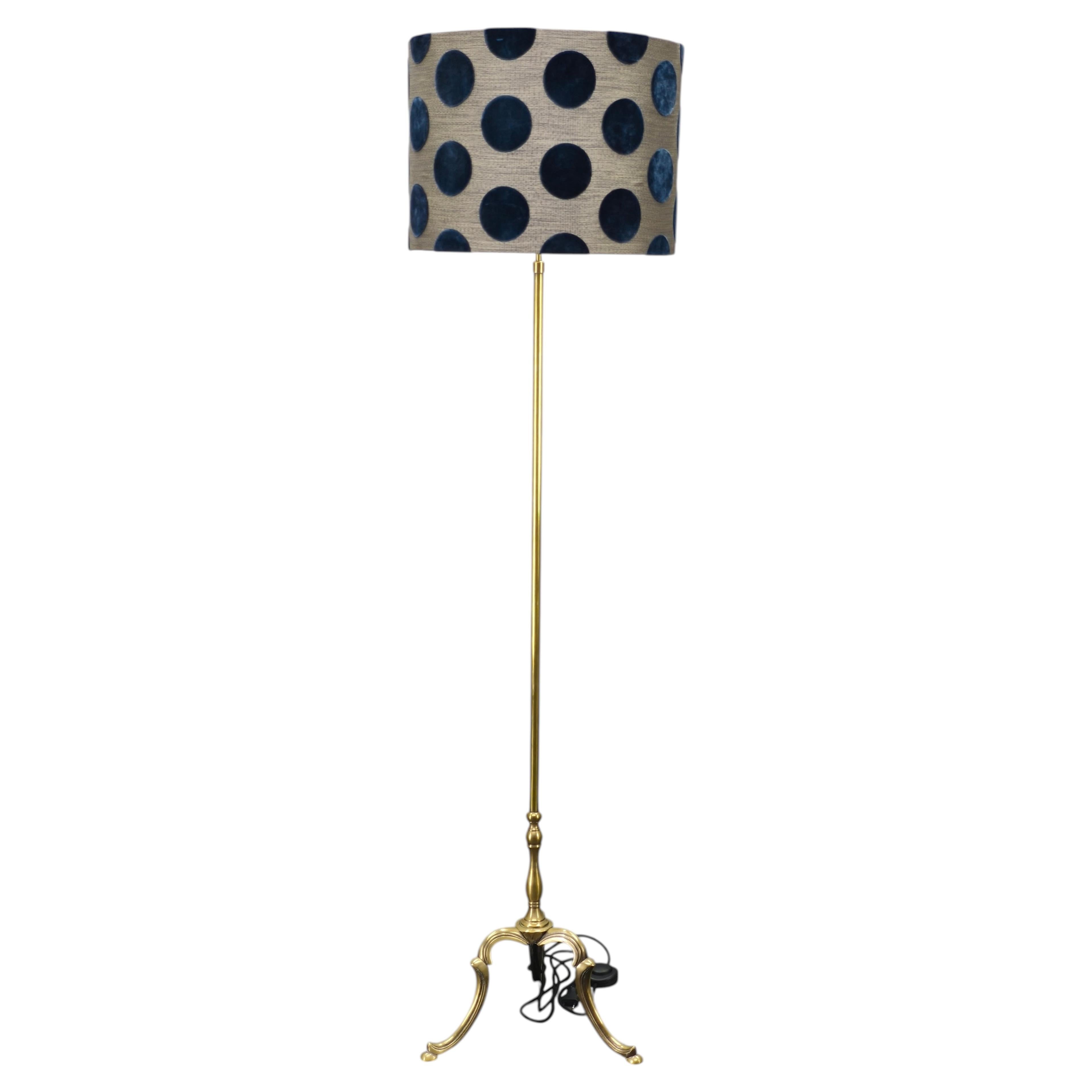 Hollywood Regency Brass Floor Lamp with ROMO Shade, Italy 1950s