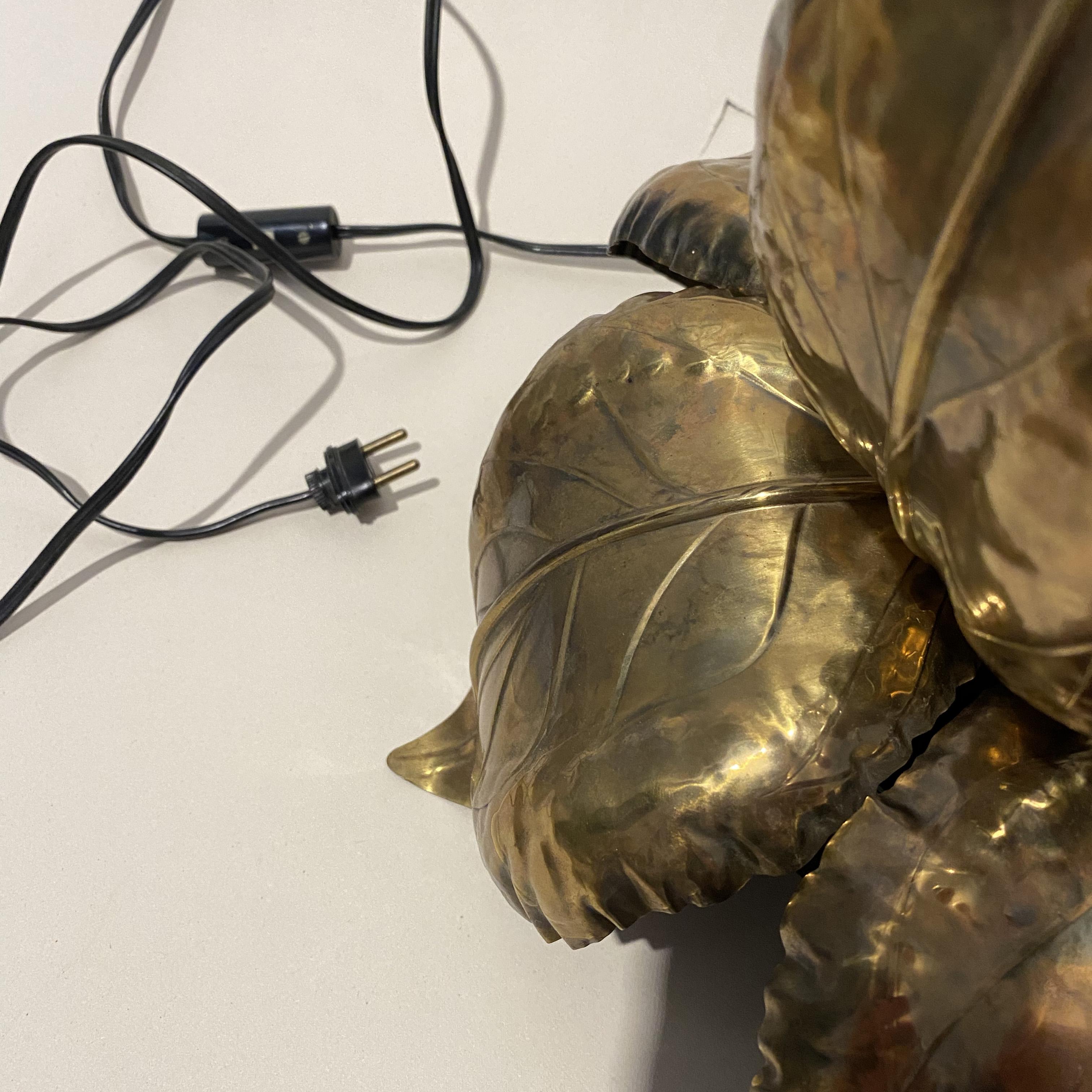 Hollywood Regency Brass Foliage (iris / water lily) Lamp by Maison Jansen, 1970s 5