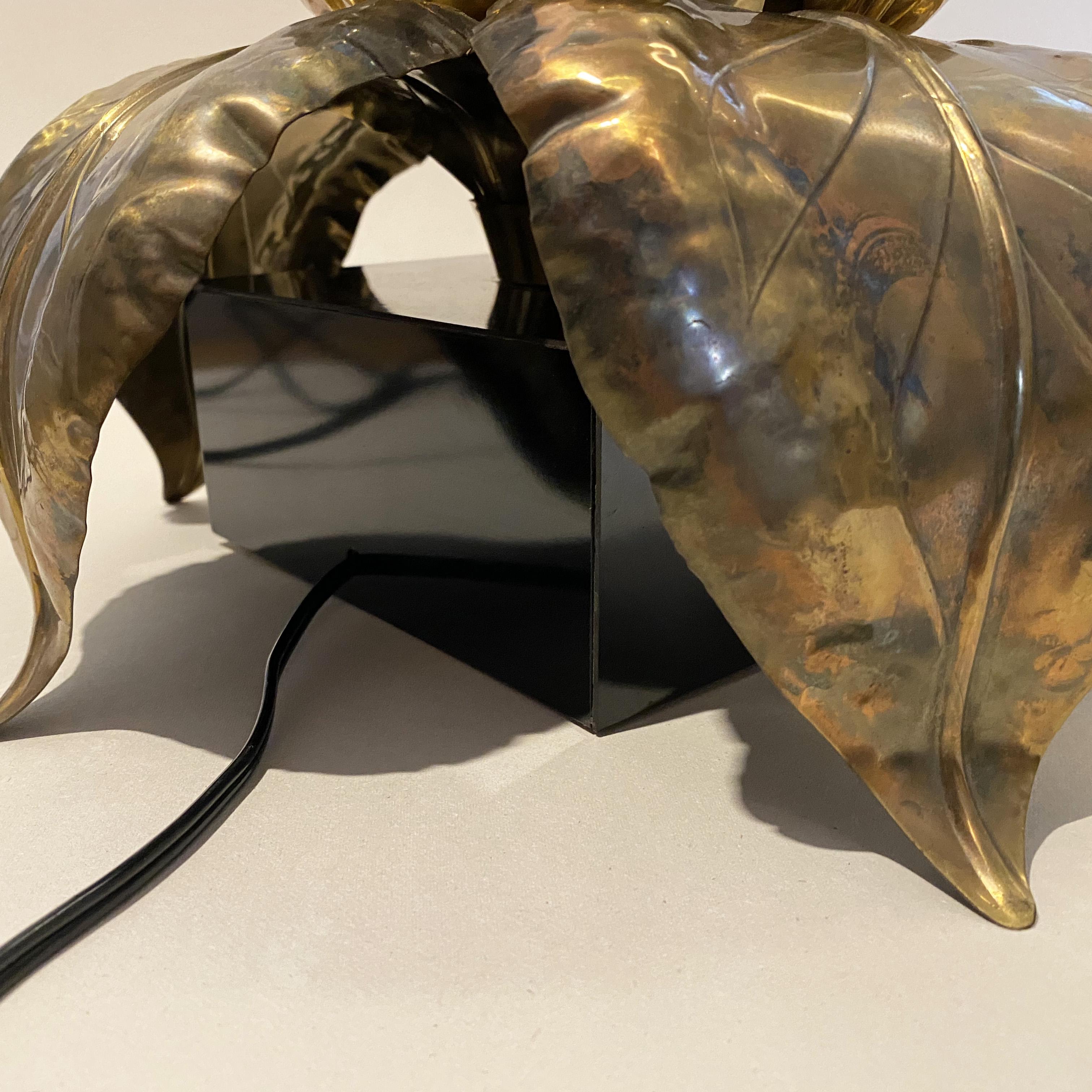 Hollywood Regency Brass Foliage (iris / water lily) Lamp by Maison Jansen, 1970s 8
