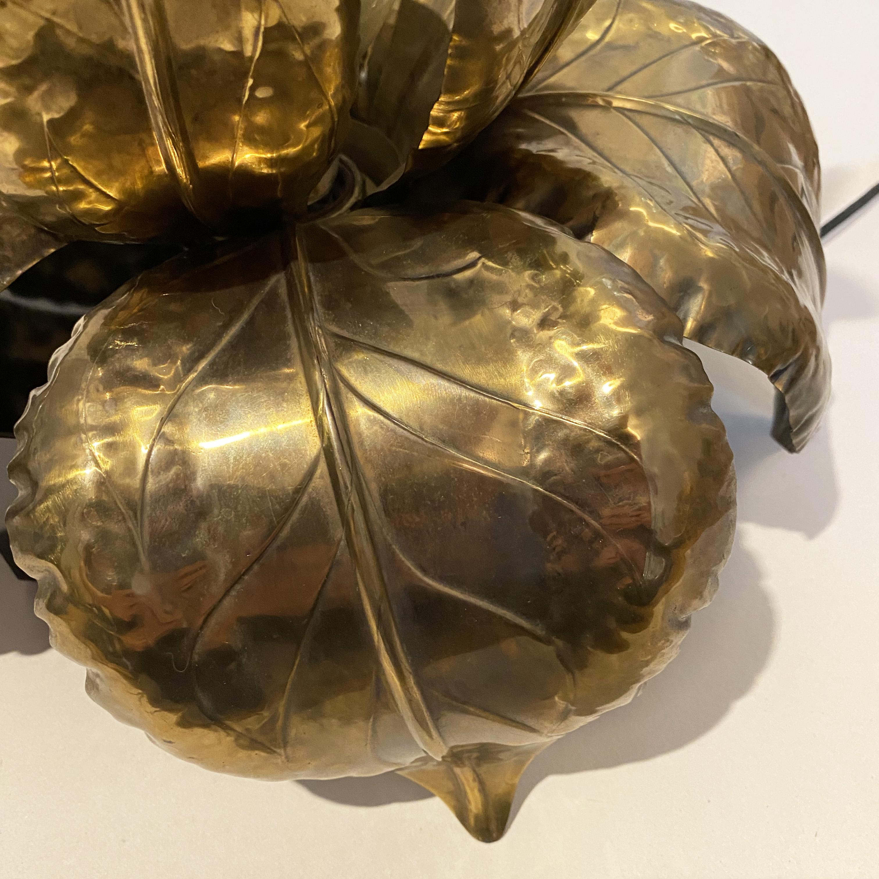 Hollywood Regency Brass Foliage (iris / water lily) Lamp by Maison Jansen, 1970s 1