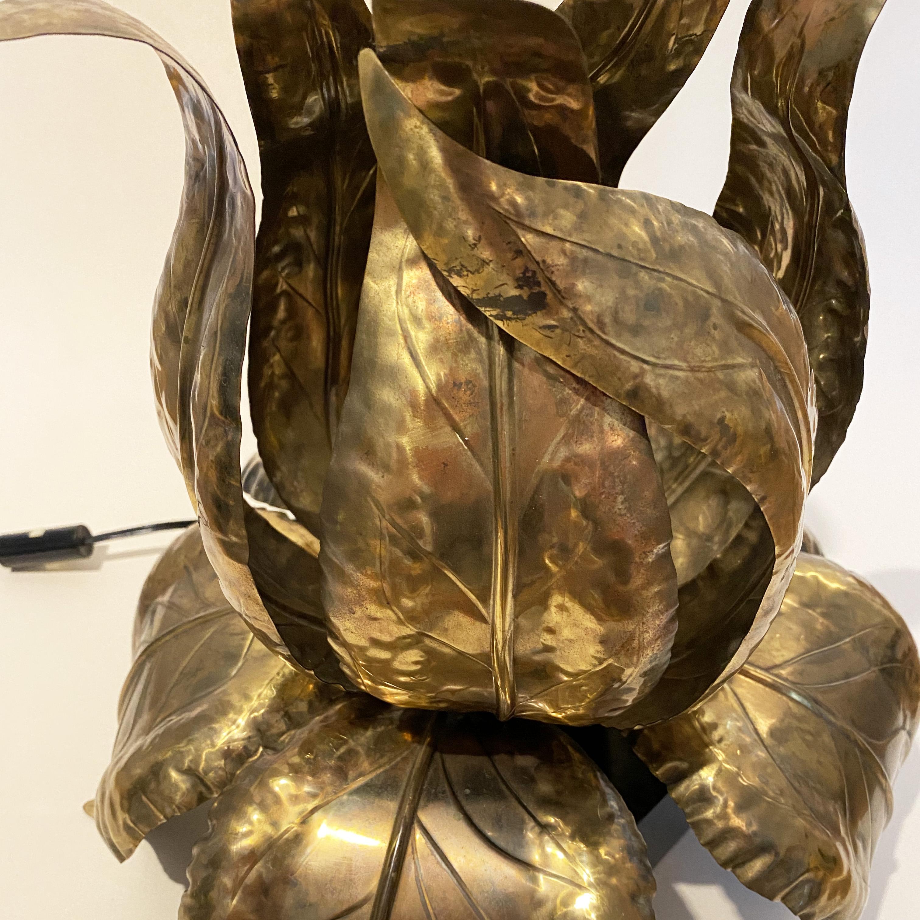 Hollywood Regency Brass Foliage (iris / water lily) Lamp by Maison Jansen, 1970s 2