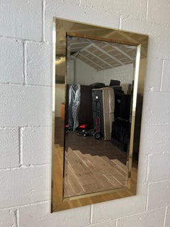 Hollywood Regency Brass Framed Mirror with Beveled Glass, Deep Profile Glam Wall